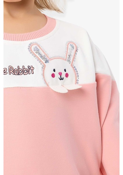 Kız Çocuk Sweatshirt Tavşan Nakışlı 1-4 Yaş, Somon