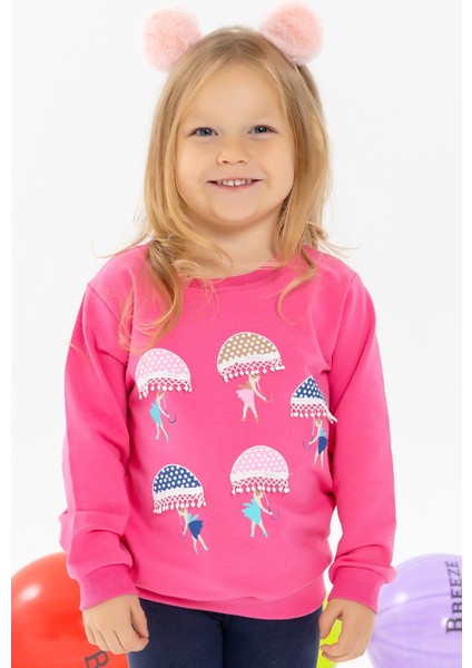 Kız Çocuk Sweatshirt Şemsiyeli Kız Baskılı 1.5-5 Yaş, Pembe