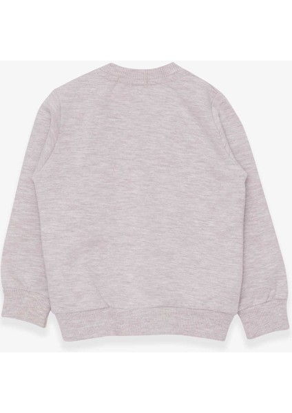Kız Çocuk Sweatshirt Simli Kedicik Baskılı 1.5-5 Yaş, Bej Melanj