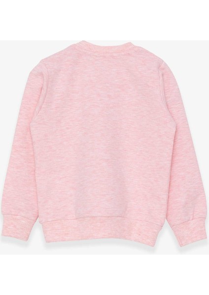 Kız Çocuk Sweatshirt Simli Kedicik Baskılı 1.5-5 Yaş, Somon Melanj