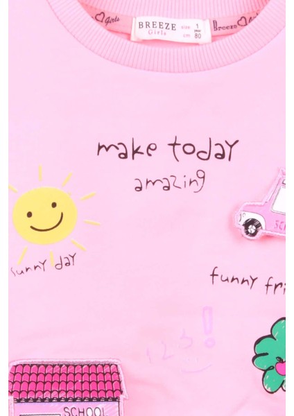 Kız Çocuk Sweatshirt Okul Temalı 1-4 Yaş, Pudra modelleri