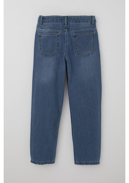 Kız Çocuk Kot Pantalon Cepli 5-14 Yaş, Mavi
