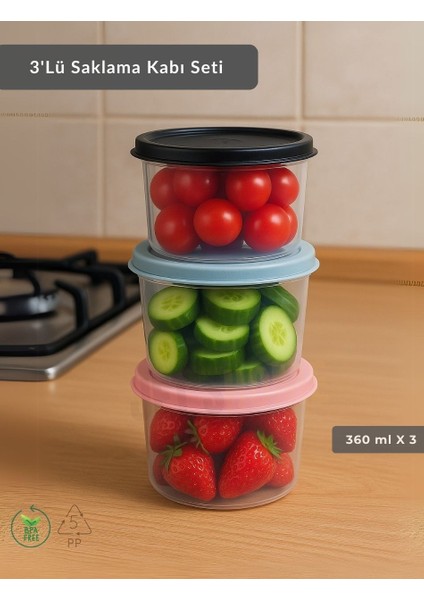3'lü Saklama Kabı Bpa Free Hava Almaz Sızdırmaz Beslenme Kabı 360 ml