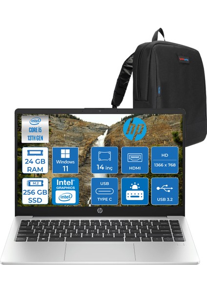 240 G10 Intel Core I5 1340P 24GB 256GB SSD 14" Windows 11 Home Taşınabilir Bilgisayar G108A555EAH06+ZETTAÇANTA