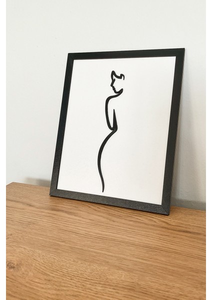 Modern Siyah Çerçeveli Kadın Silüetli Ahşap Tablo | 3D Katmanlı Dekor – 25X20 cm