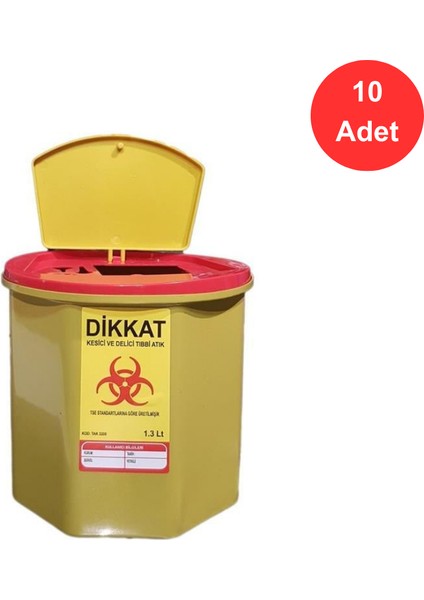 Tıbbi Atık Kovası 1.3 Litre x 10 Adet - Güvenli ve Dayanıklı