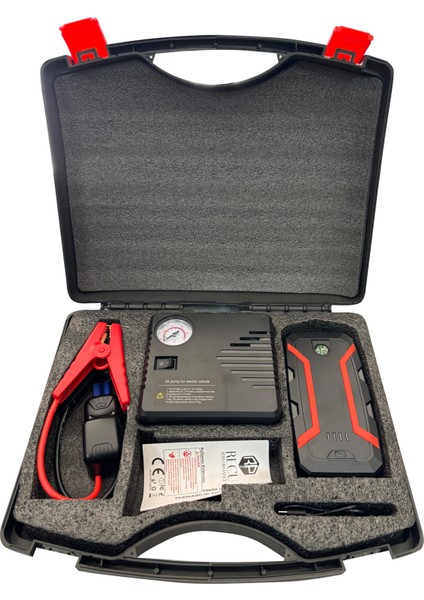 Taşınabilir Akü Takviye Cihazı, Jump Starter, Lastik Şişirme Pompası Hediyeli