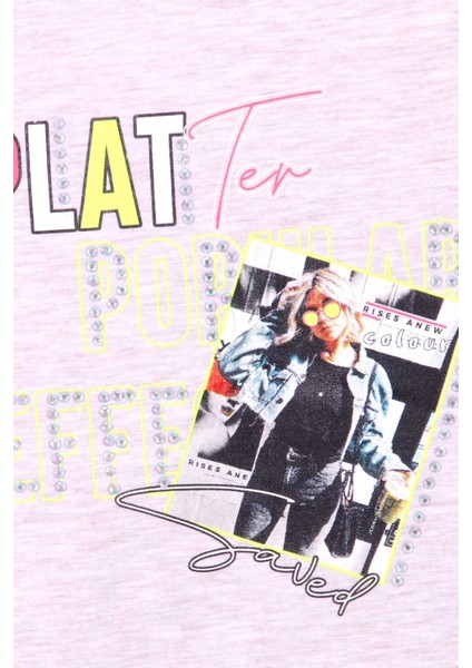 Kız Çocuk Uzun Kollu Tişört Baskılı Taşlı 8-14 Yaş, Bej Melanj modelleri