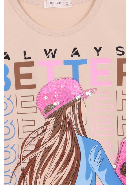 Kız Çocuk Uzun Kollu Tişört Kaykaycı Kız Baskılı 10-16 Yaş, Krem modelleri