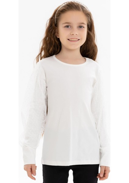 Kız Çocuk Bluz Kolları Tül Detaylı 8-12 Yaş, Ekru fiyatları