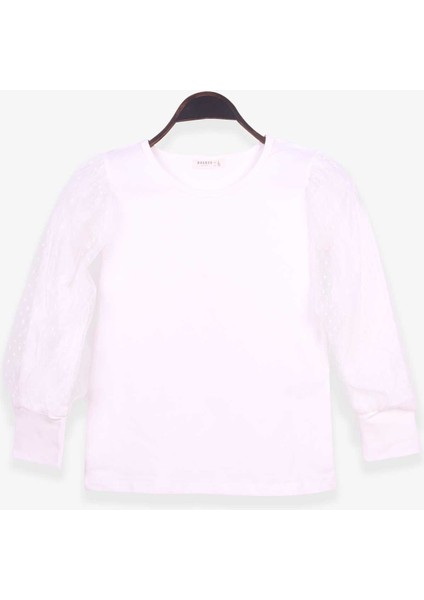Kız Çocuk Bluz Kolları Tül Detaylı 8-12 Yaş, Ekru modelleri