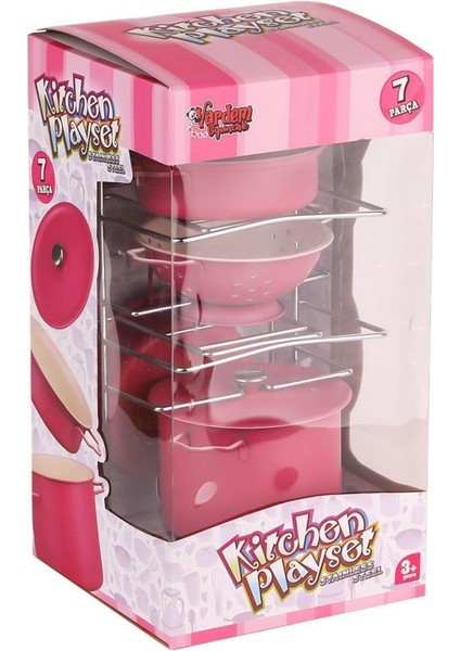 Nessiworld ATF-683G-6 Raflı Pembe Emaye Tencere Tava Seti 7 Parça -Vardem