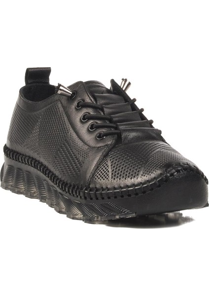 Siyah Deri Kadın Casual Ayakkabı 0004 Z