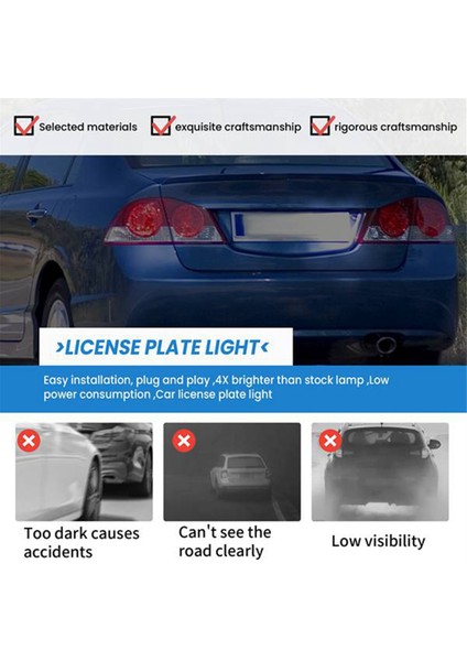 4pcs Araba LED Plaka Işık Plaka Hafif Lamba Honda Civic Honda Accord Siyah (Yurt Dışından)