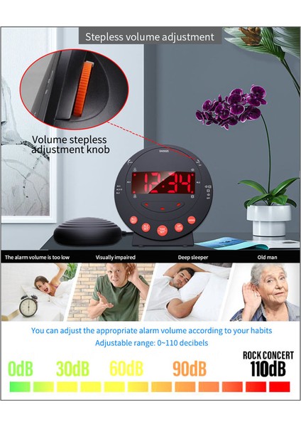 Ağır Uyuyanlar Için Gür Sesli Alarm Saat ve Yatak Titratıcısı Iki Alarmlı Model (Yurt Dışından)