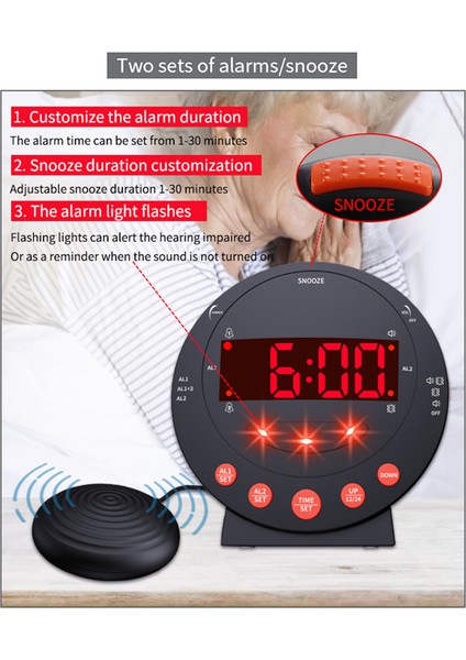 Ağır Uyuyanlar Için Gür Sesli Alarm Saat ve Yatak Titratıcısı Iki Alarmlı Model (Yurt Dışından)