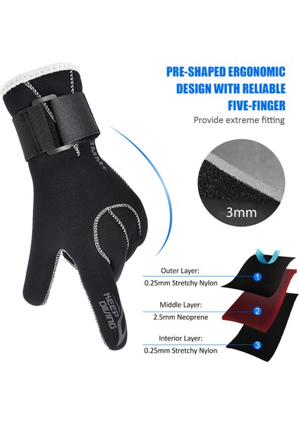 3 mm Neopren Dalış Eldivenleri Kaymayan Şnorkelleme Eldivenleri (Yurt Dışından)