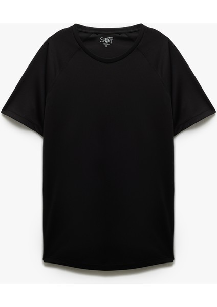 Kısa Kollu Bisiklet Yaka Reglan Kol Arkası Baskılı Slim Fit Spor Tişört