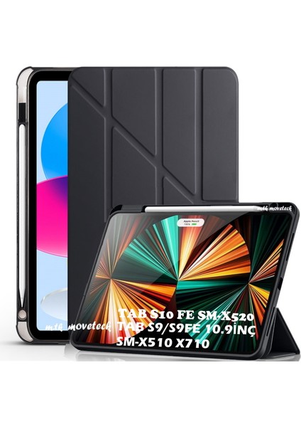 Samsung Galaxy Tab S9 Fe/S10 Fe 10.9 Kılıf Kalem Bölmeli Trifolding Üçgen Katlanır Yatay Dikey Standlı SM-X510 SM-X520