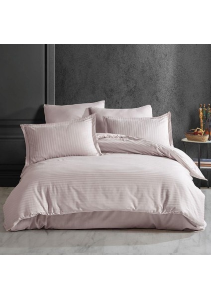 Çizgili Saten Nevresim Takımı T.K(70 x 70) Taş Rengi