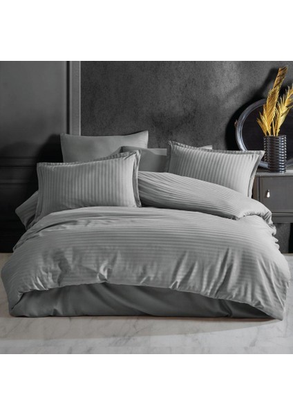 Çizgili Saten Nevresim Takımı T.K(70 x 70) V4 Gri
