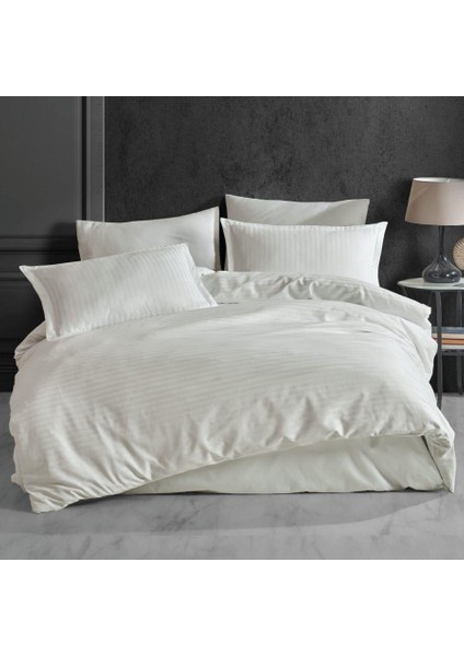 Çizgili Saten Nevresim Takımı T.K(70 x 70) V7 Bej
