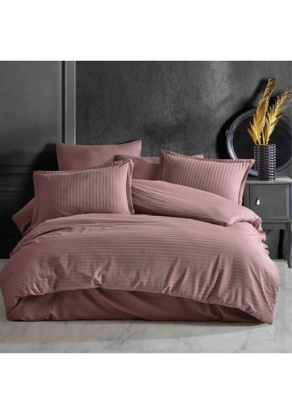 Çizgili Saten Nevresim Takımı Ç.k (70 x 70) Rose