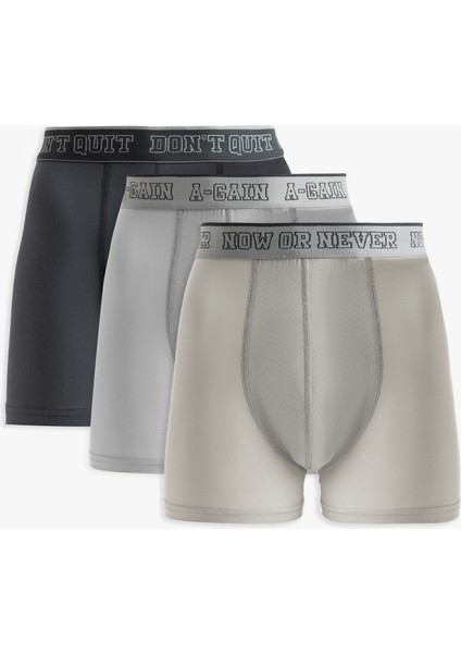 Baskılı Bel Detaylı Pamuklu 3'lü Boxer Seti