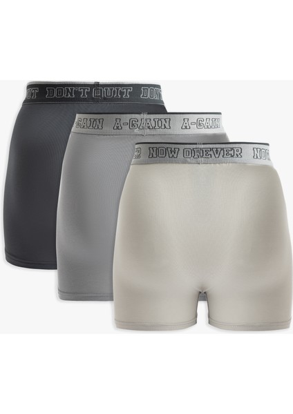 Baskılı Bel Detaylı Pamuklu 3'lü Boxer Seti