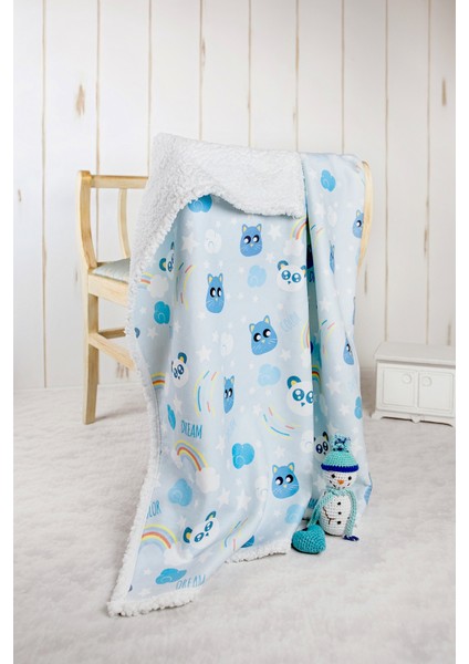Bebek Beyaz Mavi Dream Fluffy Battaniyesi 80x100 cm