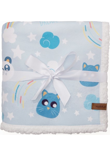 Bebek Beyaz Mavi Dream Fluffy Battaniyesi 80x100 cm fiyatları