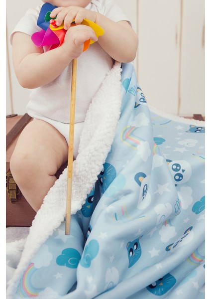 Bebek Beyaz Mavi Dream Fluffy Battaniyesi 80x100 cm modelleri