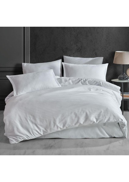 Çizgili Saten Nevresim Takımı Ç.k (70 x 70) Beyaz
