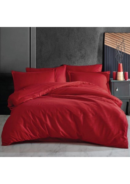 Çizgili Saten Nevresim Takımı Ç.k (70 x 70) V2 Kırmızı