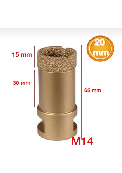 Vakumlu Mermer-Granit Delme Panç M14 20 mm