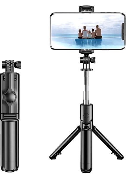 Bluetooth Uzaktan Kumandalı Kablosuz Selfie Çubuğu Tripod Standı iPhone Samsung Cep Telefonu Için Uzatılabilir Tripod Tiktok Canlı Akışrenk:siyah (Yurt Dışından)