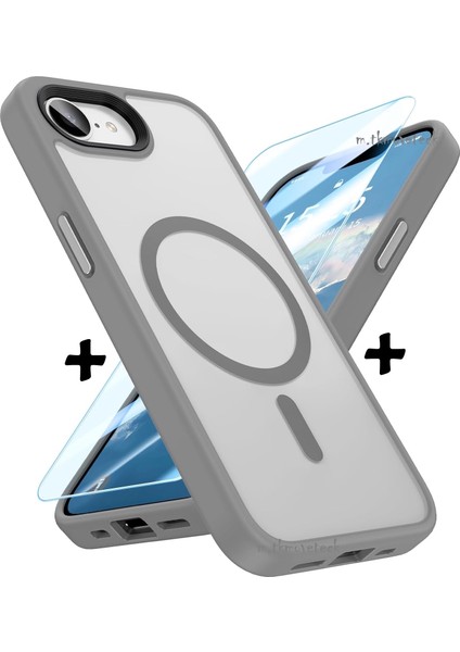 Apple iPhone 16E Kılıf Mat Magsafe Şarj Özellikli Hassas Butonlu Yumuşak Renkli Kenarlı + Ekran Koruyucu Cam Set 2in1
