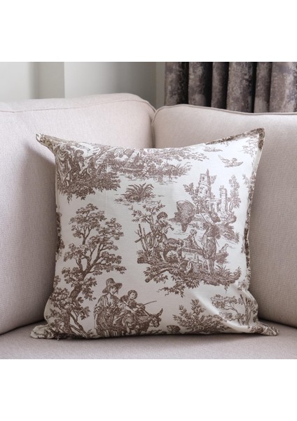 Kahverengi Vintage Desenli 50 x 50 Dekoratif Yastık Kılıfı
