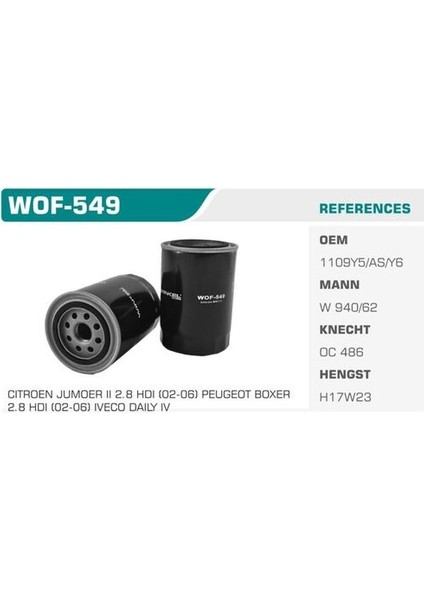 Wınkel WOF-549 Wınkel Yağ Filtresi Ducato Iı 02- / Boxer Iı 02- /