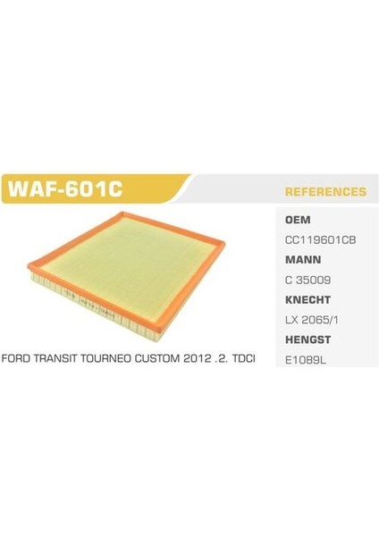 Wınkel WAF-601C Wınkel Hava Filtresi Tourneo Custom 12- Transıt T