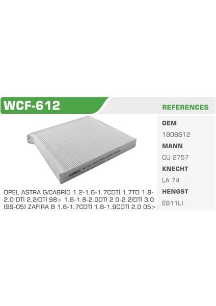 Wınkel WCF-612 Polen Filtresi Astra G 98- Zafira A 99- Zafira B 04-
