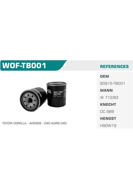 Wınkel WOF-TB001 Yağ Filtresi Favorıt Felıcıa / Corolla Uyumlu 04-10 Auris 07-10 1.4 D4D