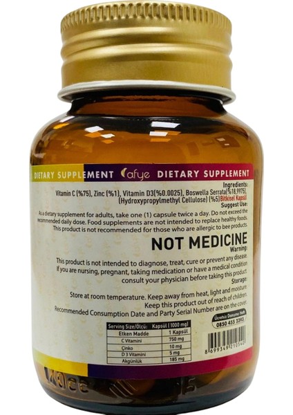 Vitamin C Plus (Vitamin C, Vitamin D, Çinko ve Boswellia Serrata) 30 Kapsül