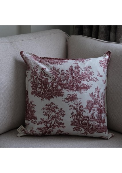 Bordo Vintage Desenli 50 x 50 Dekoratif Yastık Kılıfı