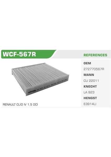 Wınkel WCF-567R Polen Filtresi Clıo Iv 12- Captur 13- / Logan 13- Sandero 13- / Micra K14 16-
