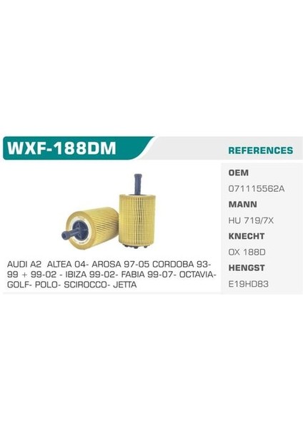 Wınkel WXF-188DM Wınkel Yağ Filtresi Golf Iv V Vı Polo Jetta Iıı