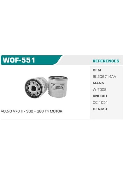 Wınkel WOF-551 Wınkel Yağ Filtresi Fıesta V 02- Focus Iı Iıı Fusı
