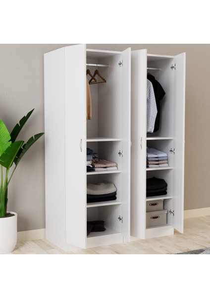 Gümüş Giyinme Dolabı - Çok Amaçlı Dolap - Gardırop 180 cm -4 Kapaklı