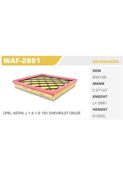 Wınkel WAF-2881 Wınkel Hava Filtresi Astra J 09- Astra J Zafıra C