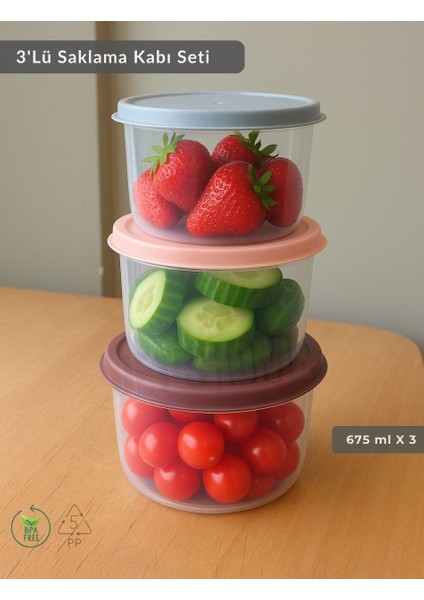 3'lü Saklama Kabı Bpa Free Hava Almaz Sızdırmaz Beslenme Kabı 675 ml